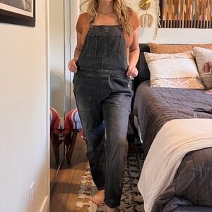 Gap Overalls Womens Large Relaxed Tapered Denim Black Wash Workwear Casual Basic